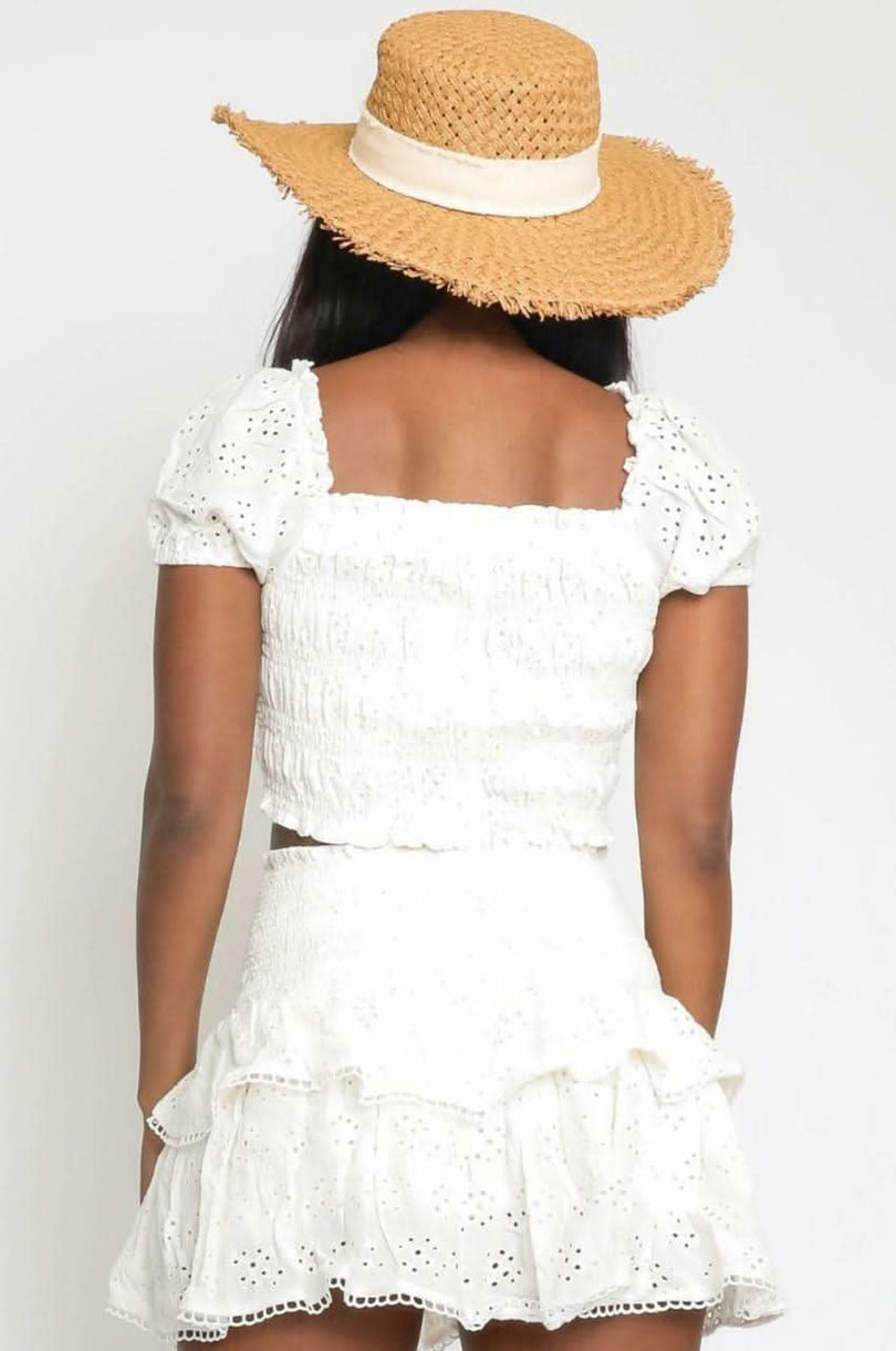 Daybreak White Eyelet Drawstring Crop Top -  BohoPink