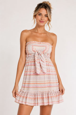 Canyon Sunset Blush Multi Stripe Strapless Mini Dress -  BohoPink