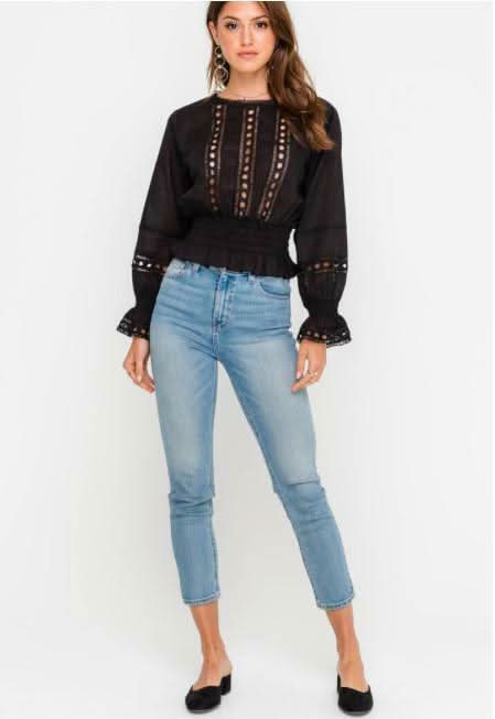 Clara Black Eyelet Lace Smocked Top -  BohoPink