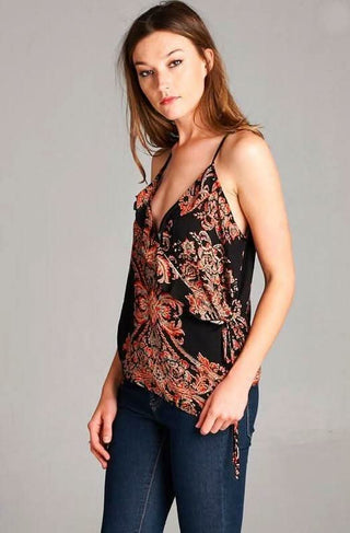 Catalina Floral Print Surplice Wrap Tank Top - Side View