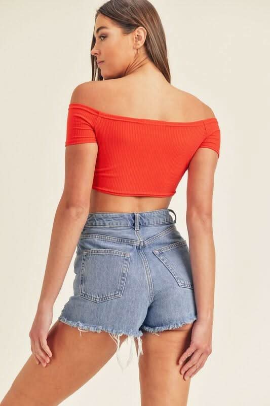Bailey Red Drawstring Off-the-Shoulder Crop Top -  BohoPink
