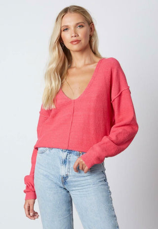 Dana Fuchsia V-Neck Sweater front