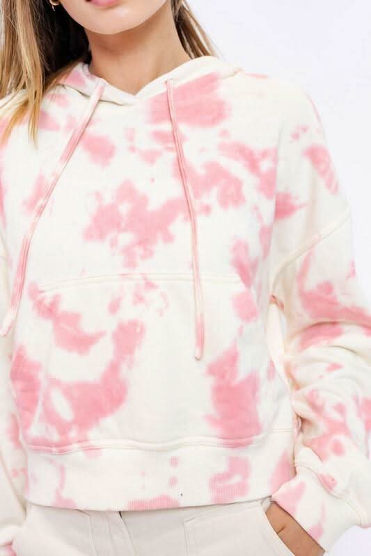 Pink Cropped Tie-Dye Hoodie