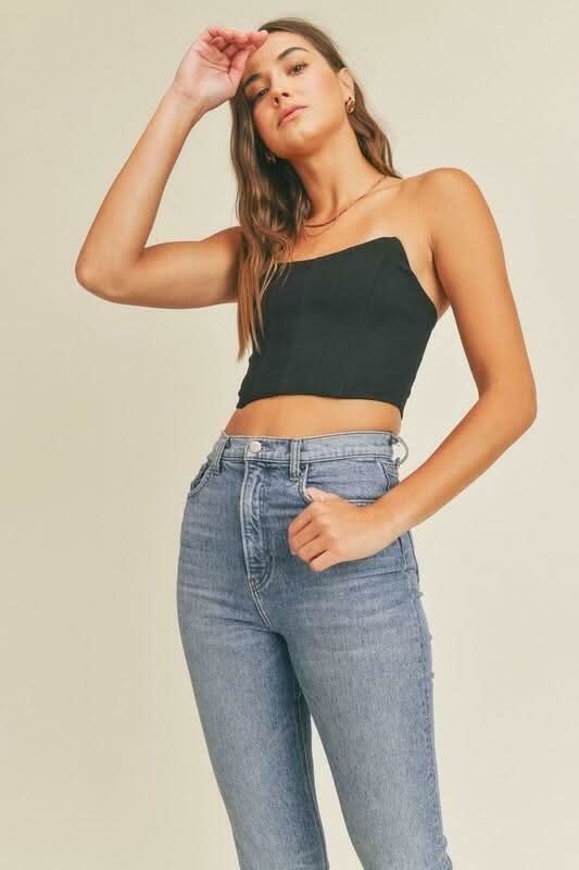 Charlie Black Strapless Crop Top -  BohoPink