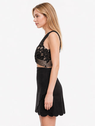 Hello Mademoiselle Black Suede Wrap Mini Skirt - Side View