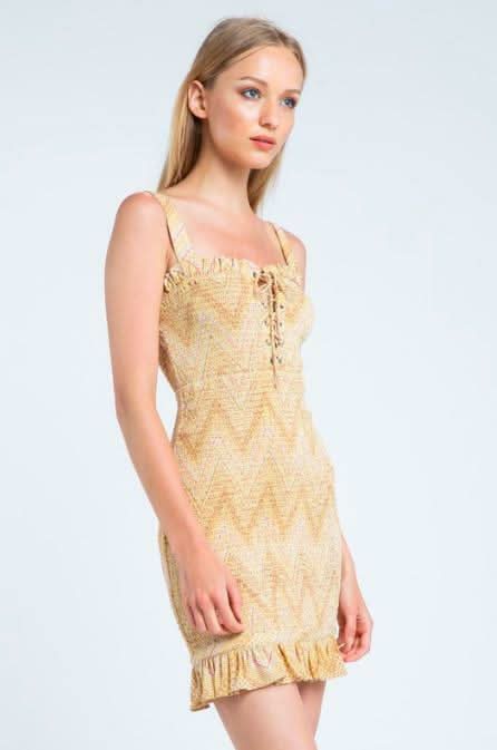 Ligia Yellow Chevron Print Smocked Mini Dress - Side View
