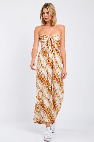 Beach Sunset Orange Print Strapless Jumpsuit - Outfit View
