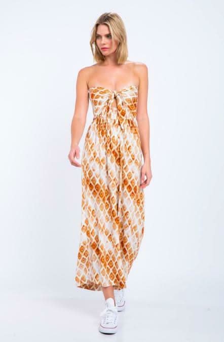 Orange Print Strapless Jumpsuit 