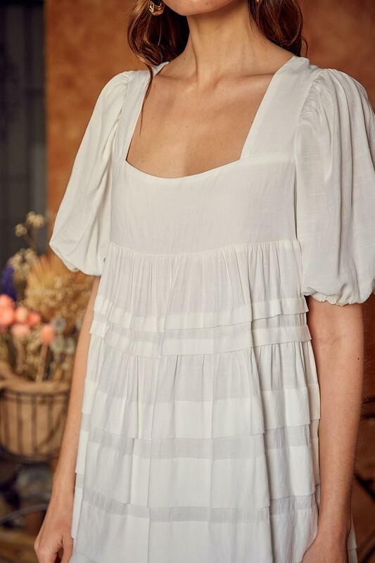 Camille White Puff Sleeve Mini Dress -  BohoPink