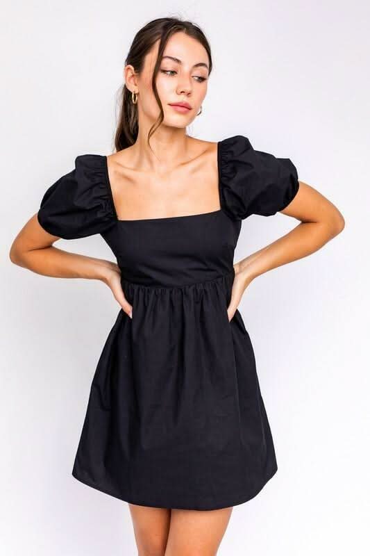 Black Puff Sleeve Dress - Square Neck Babydoll Dress Black Puff Sleeve Dress - Square Neck Babydoll Dress