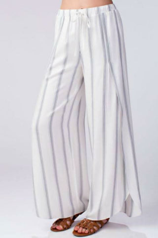 Amelia White Striped Drawstring Pants - Side Angle View
