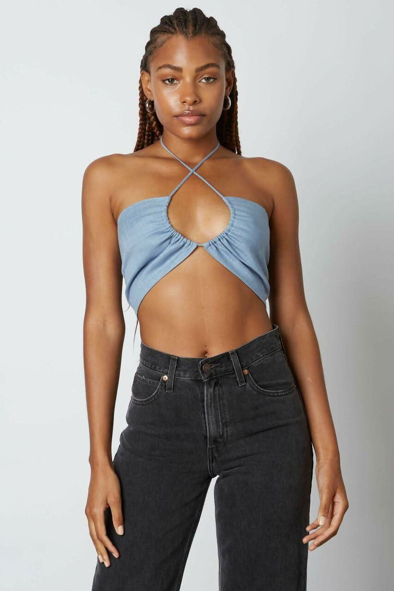Blue Halter Bandeau Top