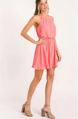 Feeling Flirty Pink Blouson Skater Dress - Side View