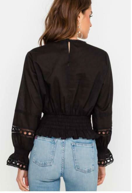 Clara Black Eyelet Lace Smocked Top -  BohoPink
