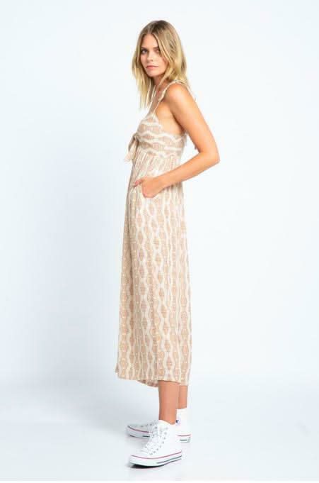 Goa Cream Print Tie-Front Midi Jumpsuit -  BohoPink