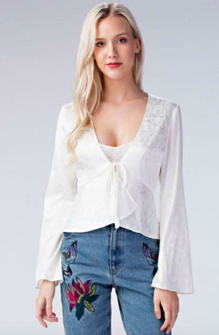 White Satin Long Sleeve Peplum Top