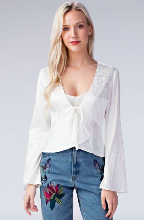 White Satin Long Sleeve Peplum Top