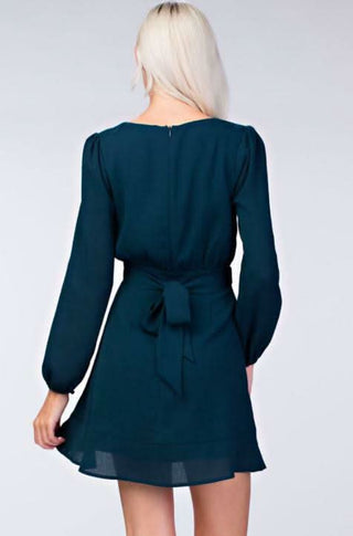 Second Chance Teal Wrap Dress - Back View