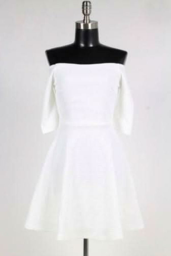 All Of My Honesty White Off-The-Shoulder Skater Dress - Front View