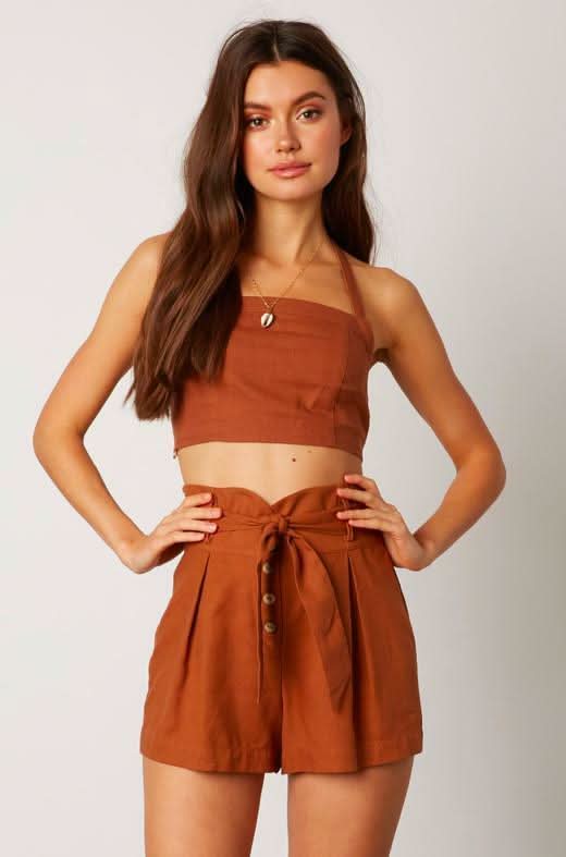 Jamie Cocoa Halter Crop Top -  BohoPink