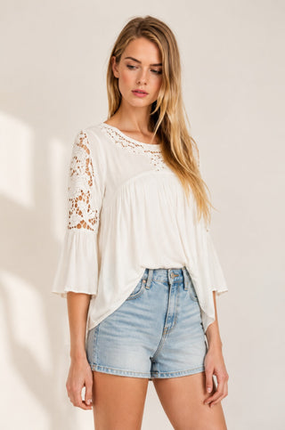 Joy White Lace Babydoll Top - Side View 