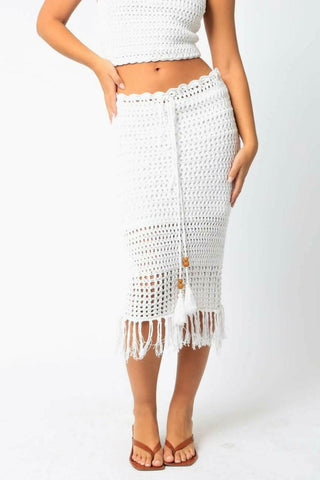 Salty Sun White Knit Halter Lace-Up Midi Dress Set - Midi Skirt View