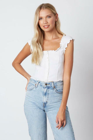 What You Want White Button-Down Cropped Tank Top front