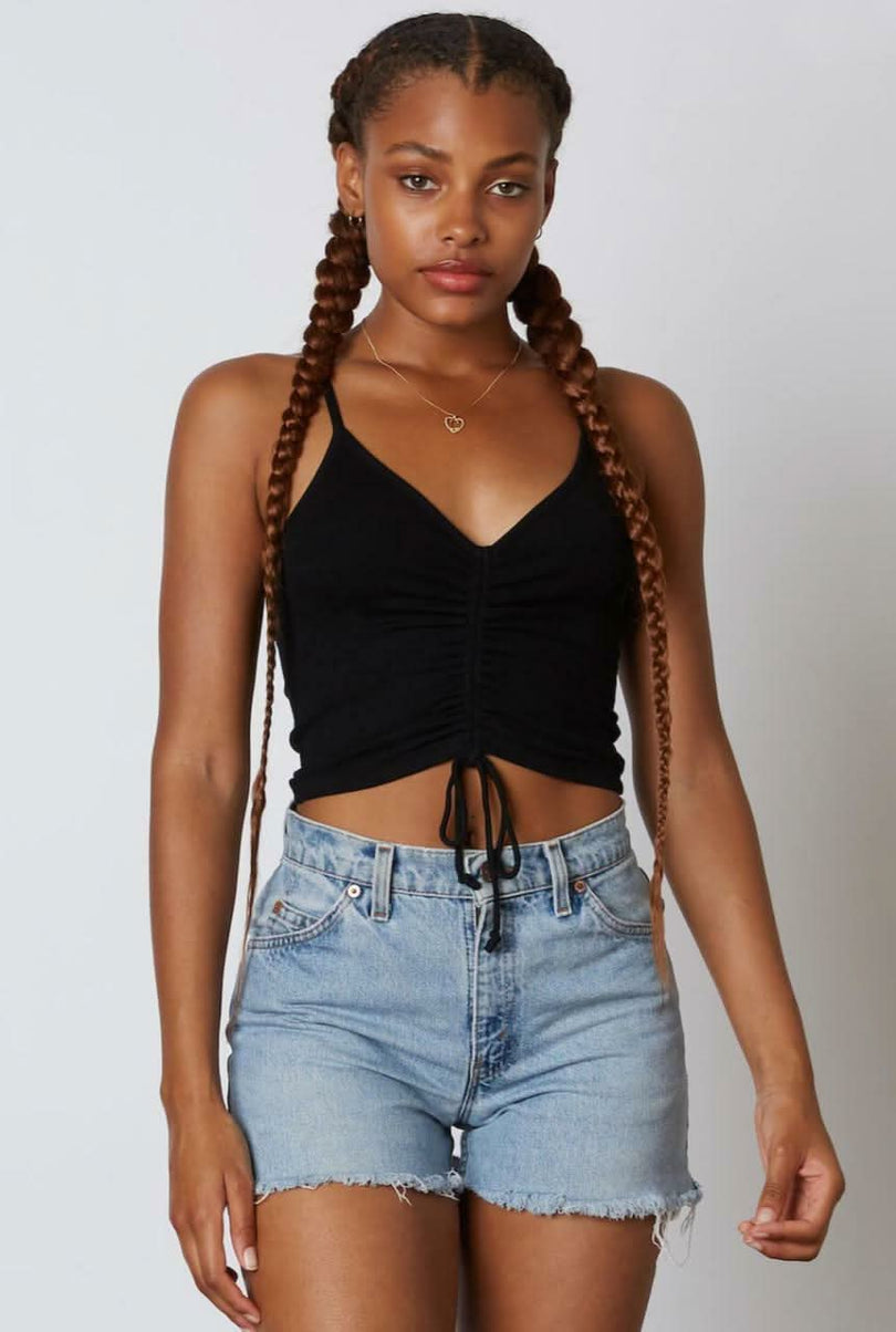 It's On Black Drawstring Cropped Tank Top -  BohoPink