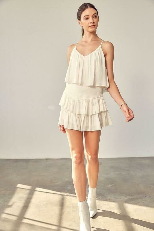 Cream Ruffle Romper Dress