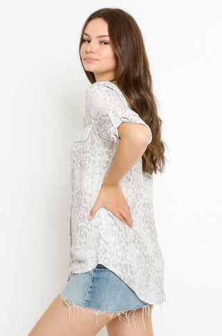 Elsa Khaki Snake Print Button-Up Top - Side View