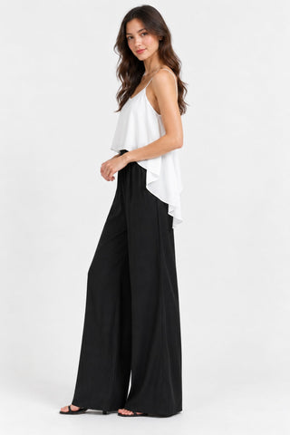 Broadway Bound Black and Ivory Two Toned Jumpsuit - Side Angle View