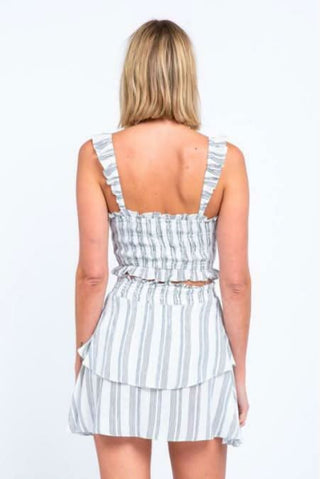 Smocked crop top and mini skirt striped set - back