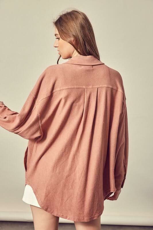 Good Time Rose Long Sleeve Button Down Top -  BohoPink