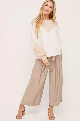 Just in Time Ivory and Blush Colorblock Crew Neck Sweater - Outfit View