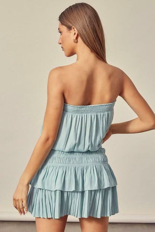Lovely and Sweet Sage Blue Strapless Mini Dress - Back View