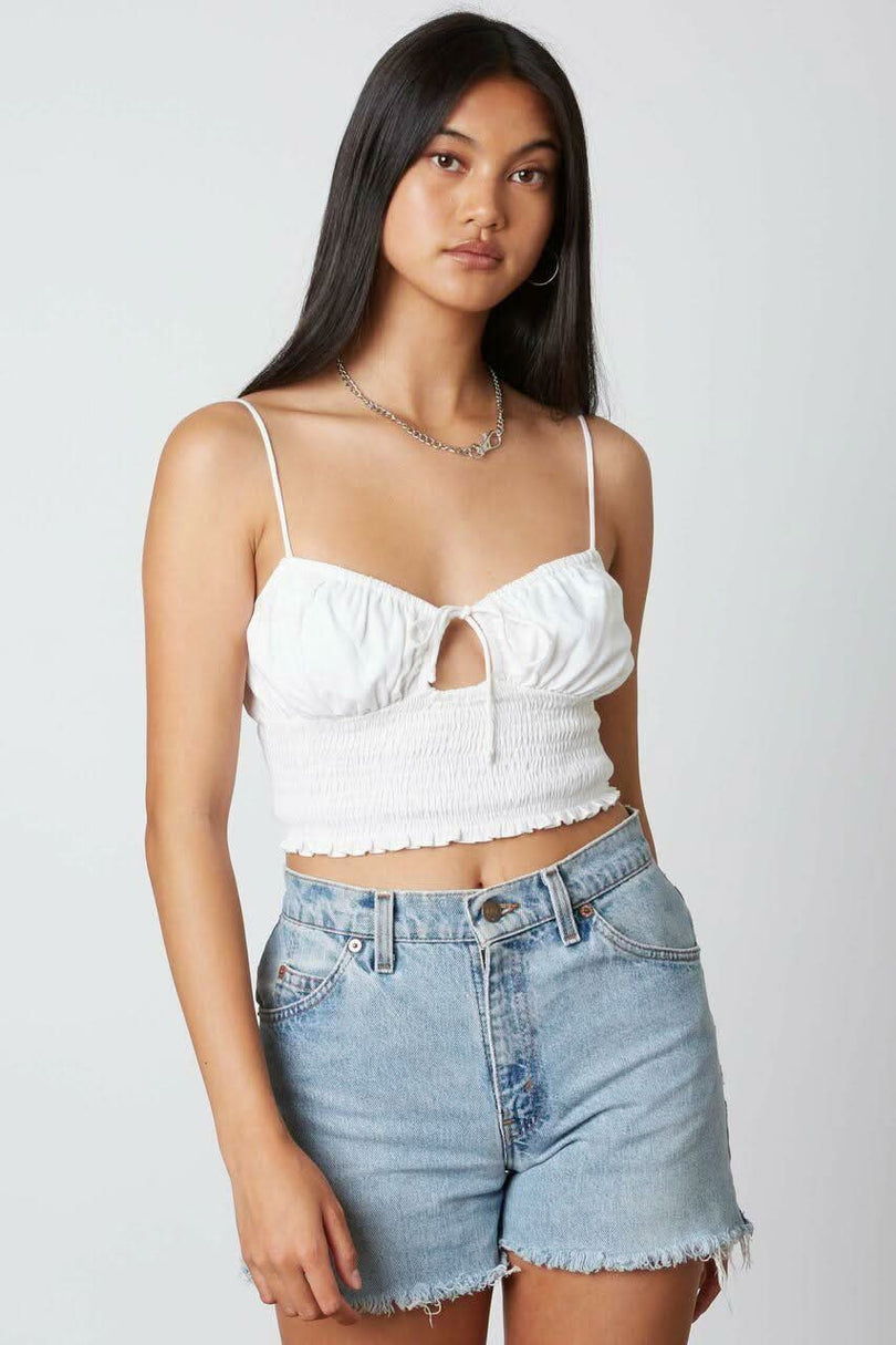 White Smocked Cutout Crop Top