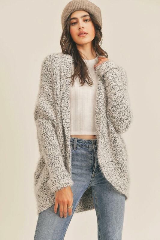 Grey Popcorn Knit Cocoon Cardigan Sweater