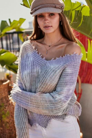 Easy Vibes Lavender Tie-Dye Snag Sweater - Front View