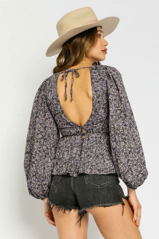 Escapade Purple Floral Babydoll Top -  Back View