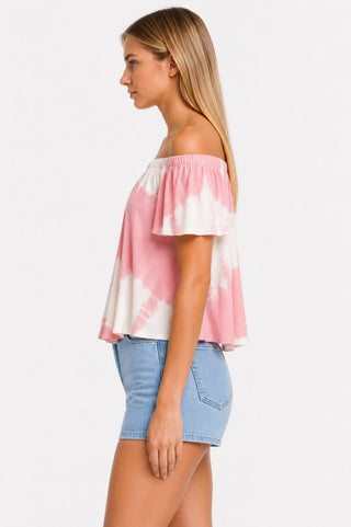 Pink Off-the-Shoulder Tie-Dye Top - Side View