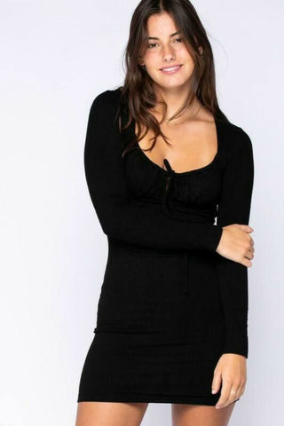 Mercy Black Bustier Bodycon Dress - Close-Up View