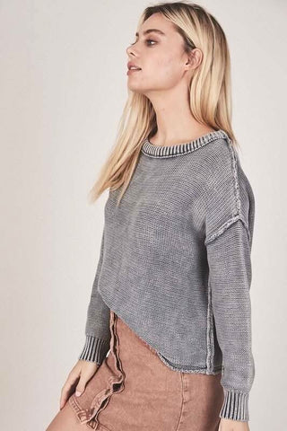 It's a Plan Washed Charcoal Grey Sweater Top - Styled Trendy Sweaters