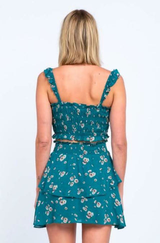 Gina Green Floral Print Two-Piece Dress - Back View