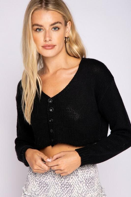 Black Cropped Cardigan Sweater