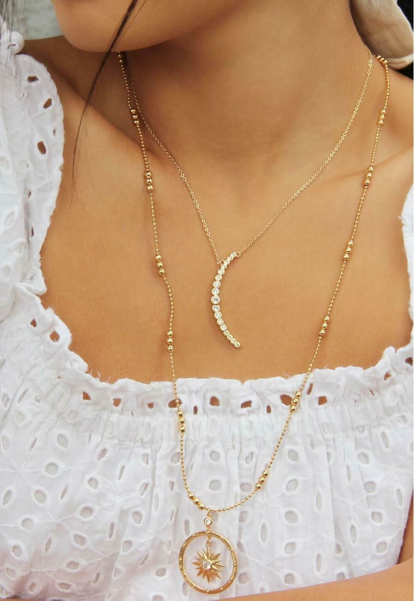 Rhinestone Crescent Moon Necklace