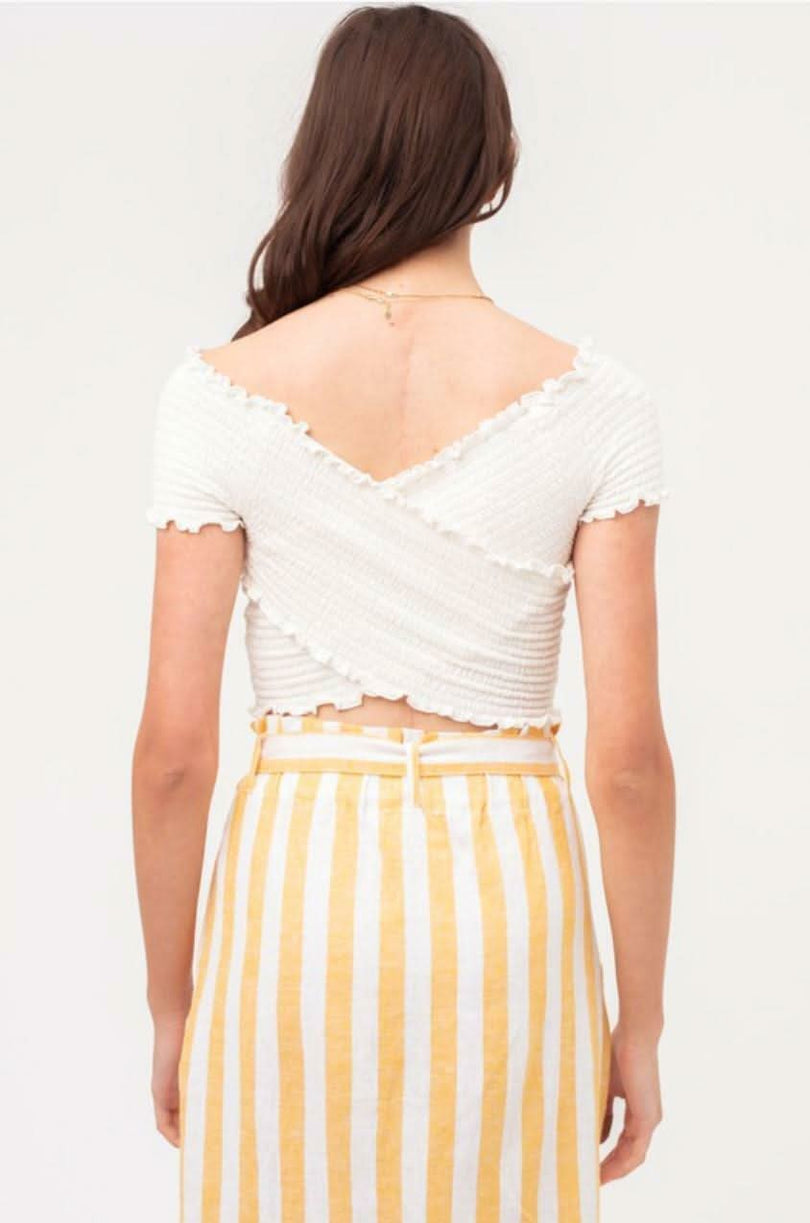 Boardwalk White Smocked Crop Top -  BohoPink