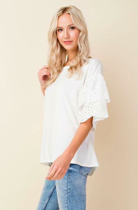 Lakeside White Eyelet Ruffle Sleeve Top -  BohoPink