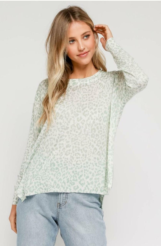 Mint Leopard Print Sweater