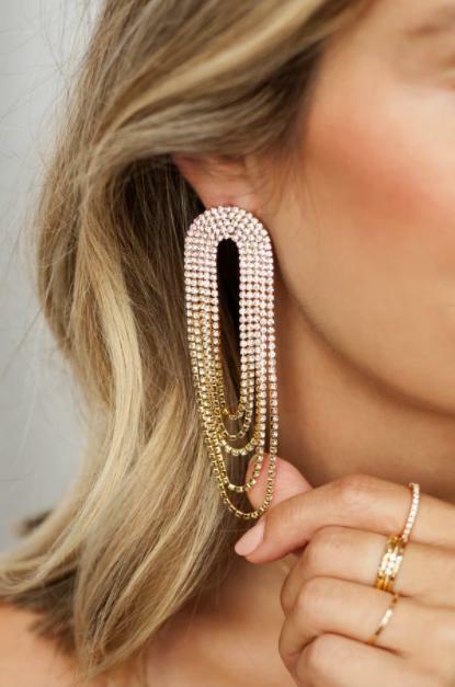 Crystal Drape Fringe Earrings -  BohoPink