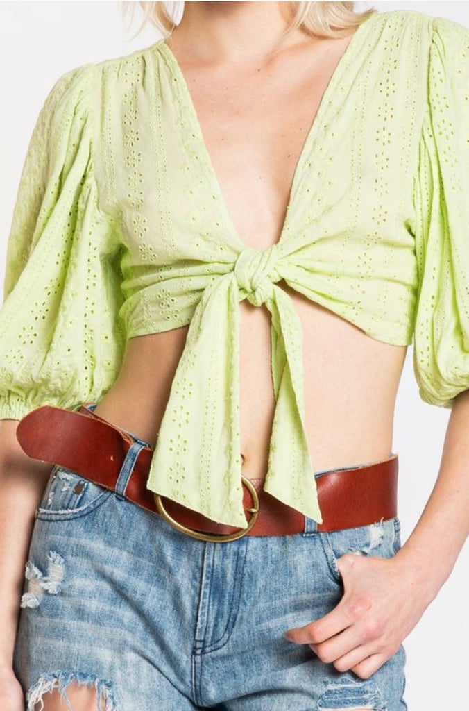 Cute Lime Eyelet Lace Crop Top 